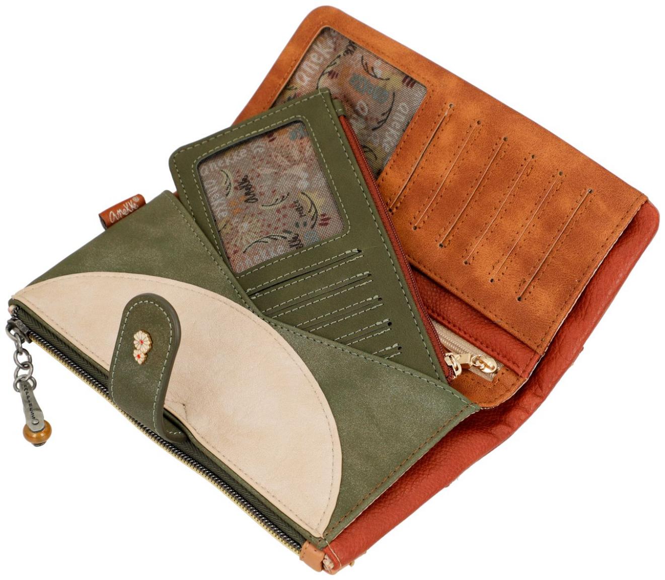Geldbörse Anekke Peace & Love Flowers separates Etui braun grün