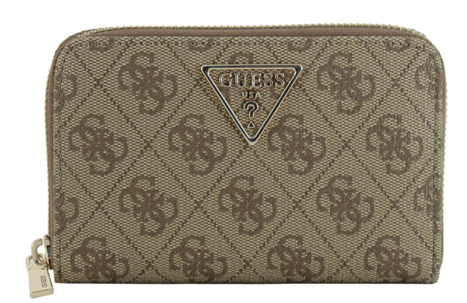 Geldbörse Ziparound Laurel II Latte Logo Guess Alloverprint beige braun