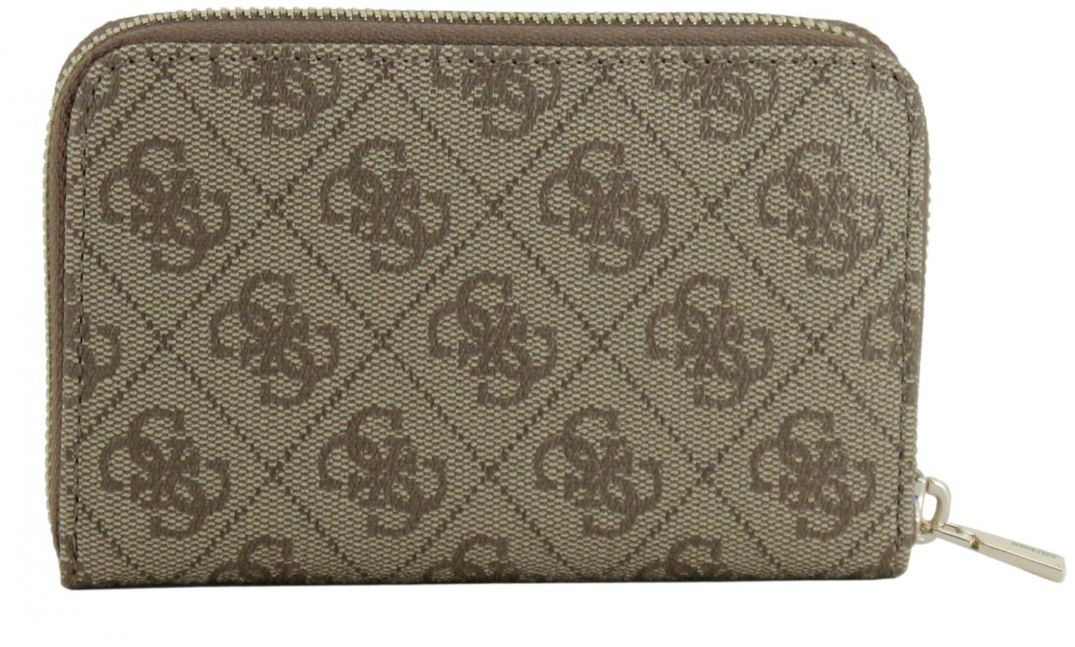 Geldbörse Ziparound Laurel II Latte Logo Guess Alloverprint beige braun