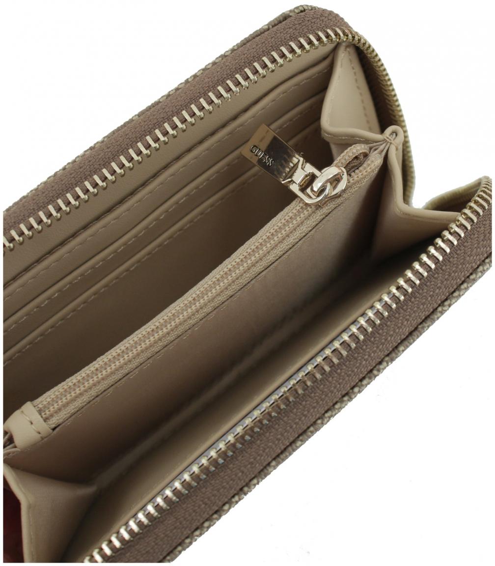 Geldbörse Ziparound Laurel II Latte Logo Guess Alloverprint beige braun