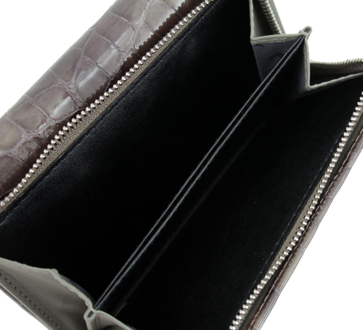 Geldtasche Cayenne Golden Head grau Leder Krokoprägung Lack