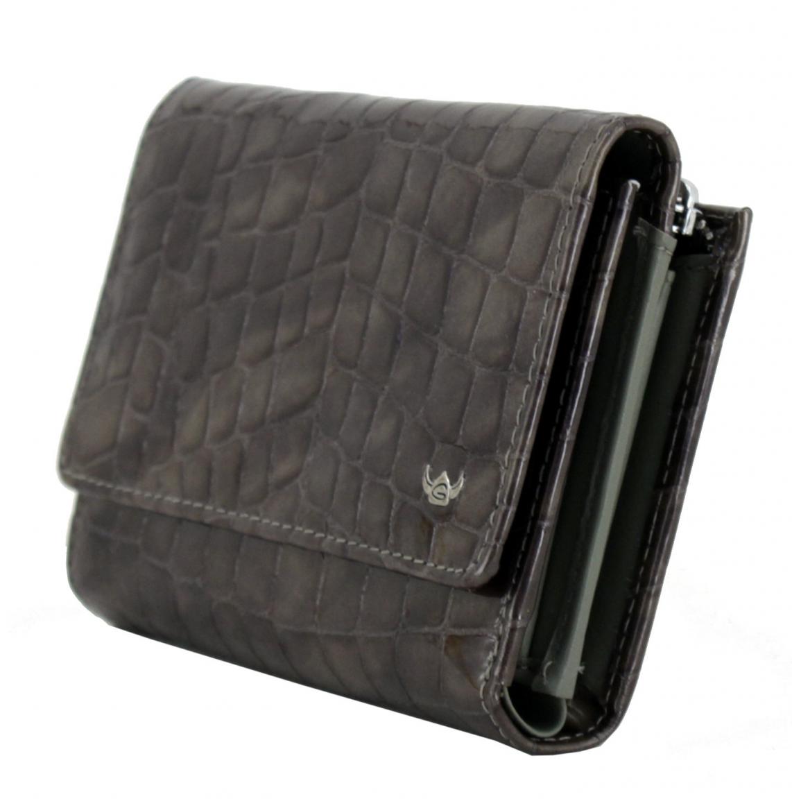 Geldtasche Cayenne Golden Head grau Leder Krokoprägung Lack