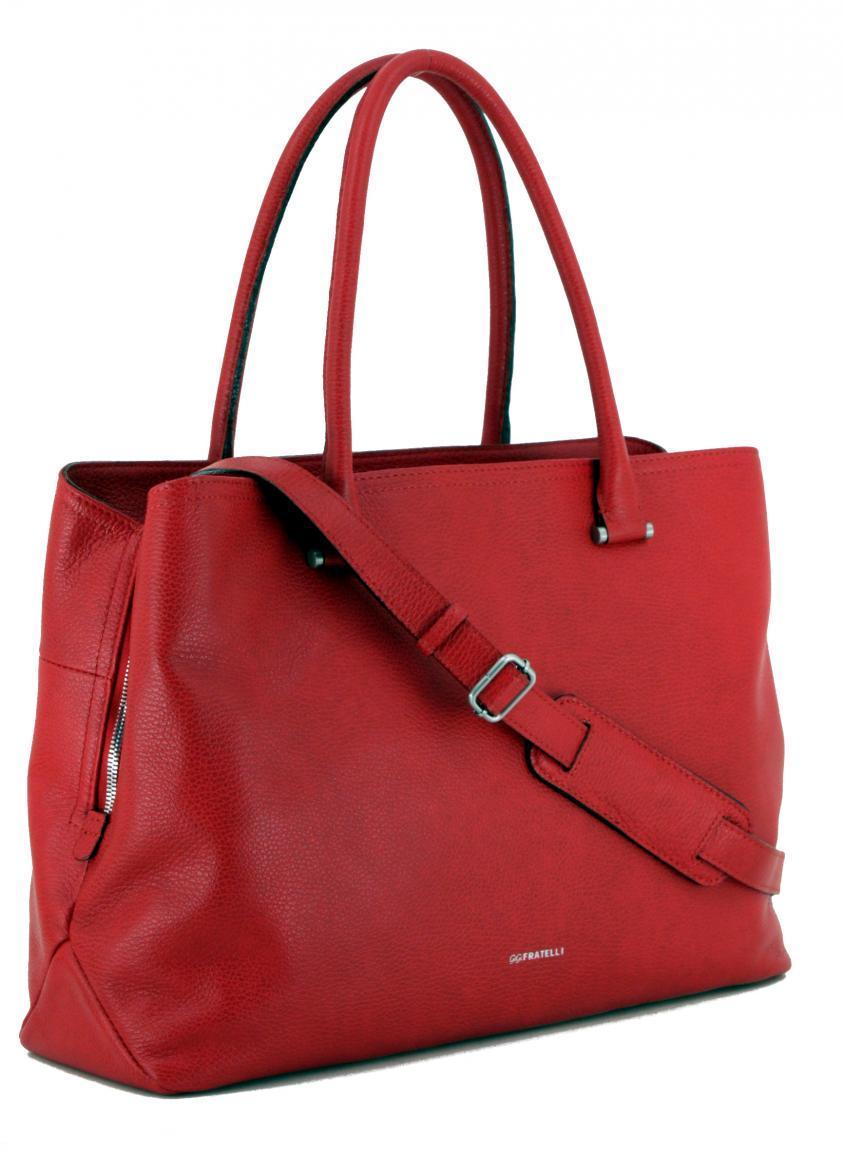 GiGi Fratelli Ledertasche mit Laptopfach rot Schultergurt