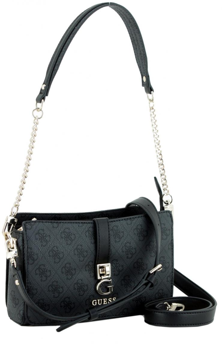 Guess Abendtasche Zamira Coal Logo Top Zip schwarz grau Kettenhenkel
