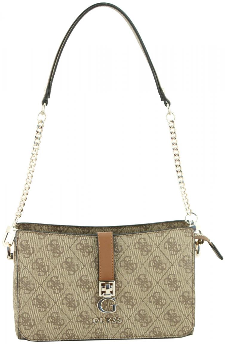 Guess Abendtasche Zamira Coal Logo Top Zip schwarz grau Kettenhenkel