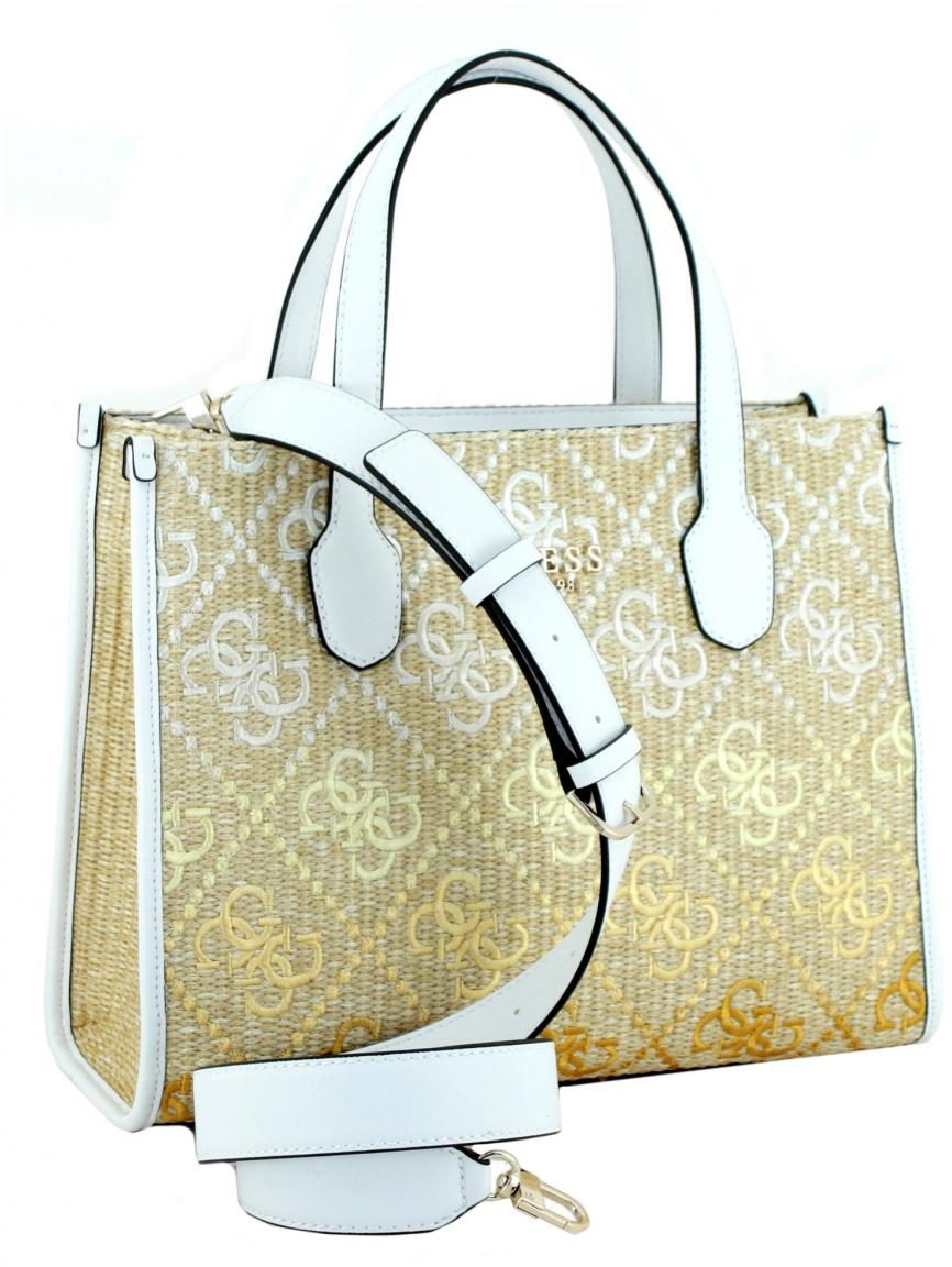 Guess Basttasche Logostickerei Natur weiß Silvana Multi Yellow