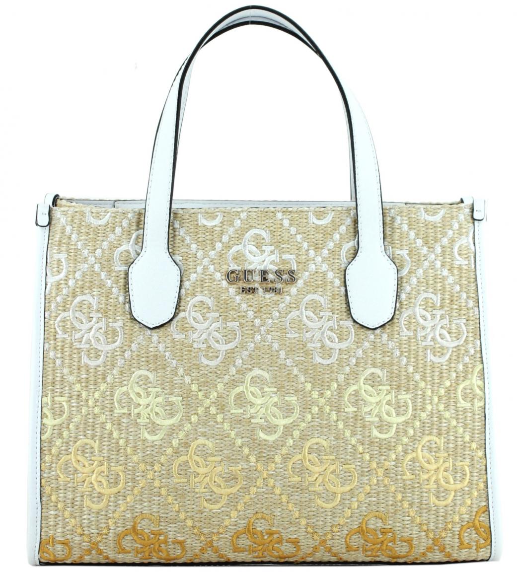Guess Basttasche Logostickerei Natur weiß Silvana Multi Yellow
