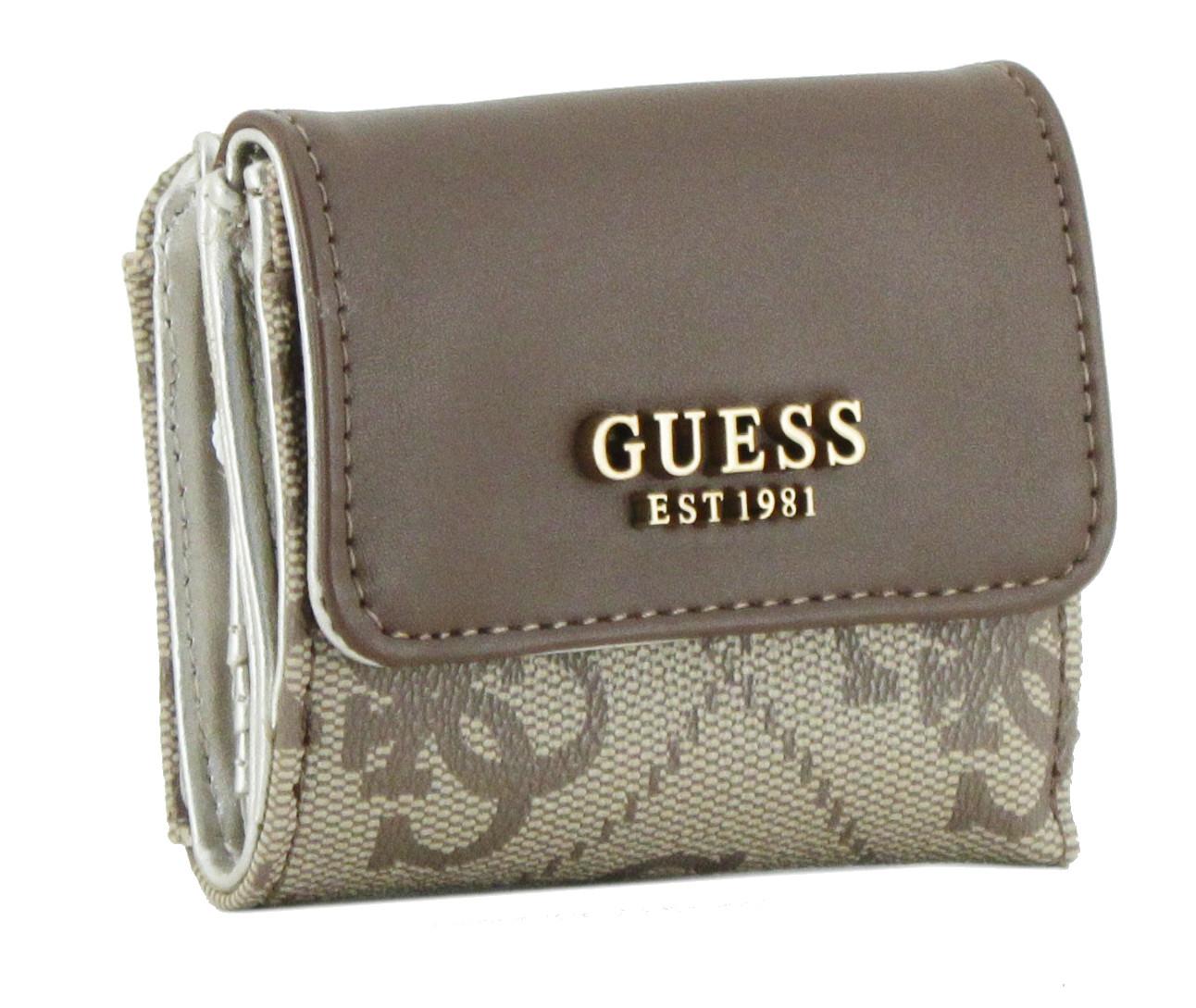 Guess Berta Latte Logo Brown Geldbeutel Logoprint Überschlag braun