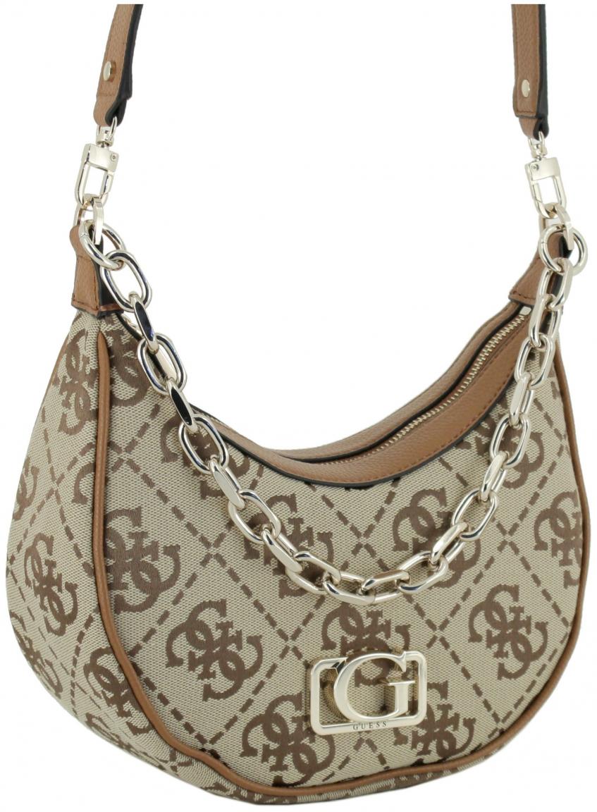 Guess Circe Hobo Schultertasche Latte Logo Jacquard beige braun