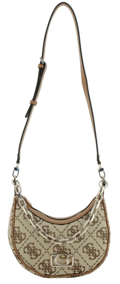Guess Circe Hobo Schultertasche Latte Logo Jacquard beige braun