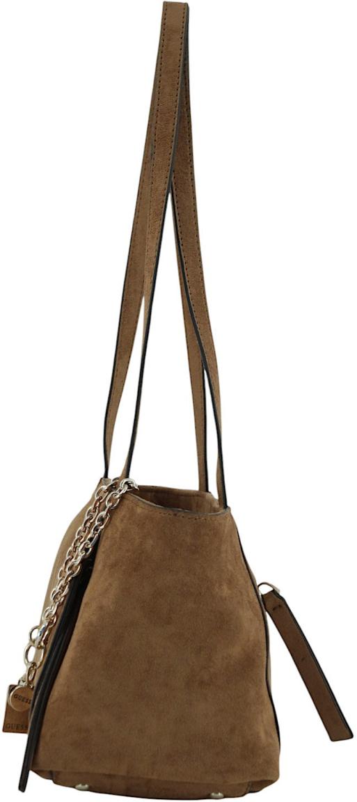 Guess Devon Schultertasche Velours Cognac - Braun