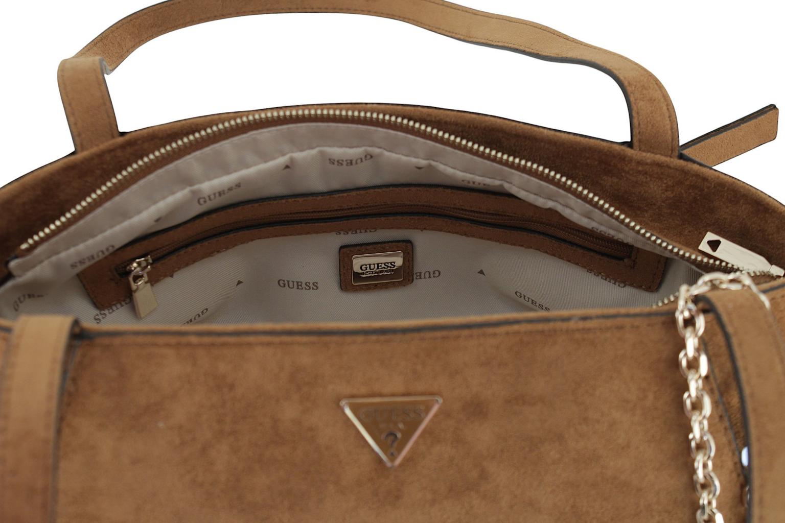 Guess Devon Schultertasche Velours Cognac - Braun