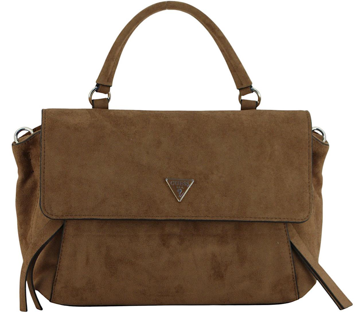 Guess Devon Überschlagtasche Velours Cognac - Braun
