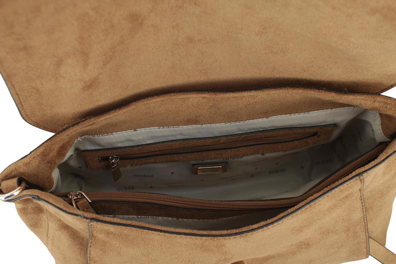 Guess Devon Überschlagtasche Velours Cognac - Braun