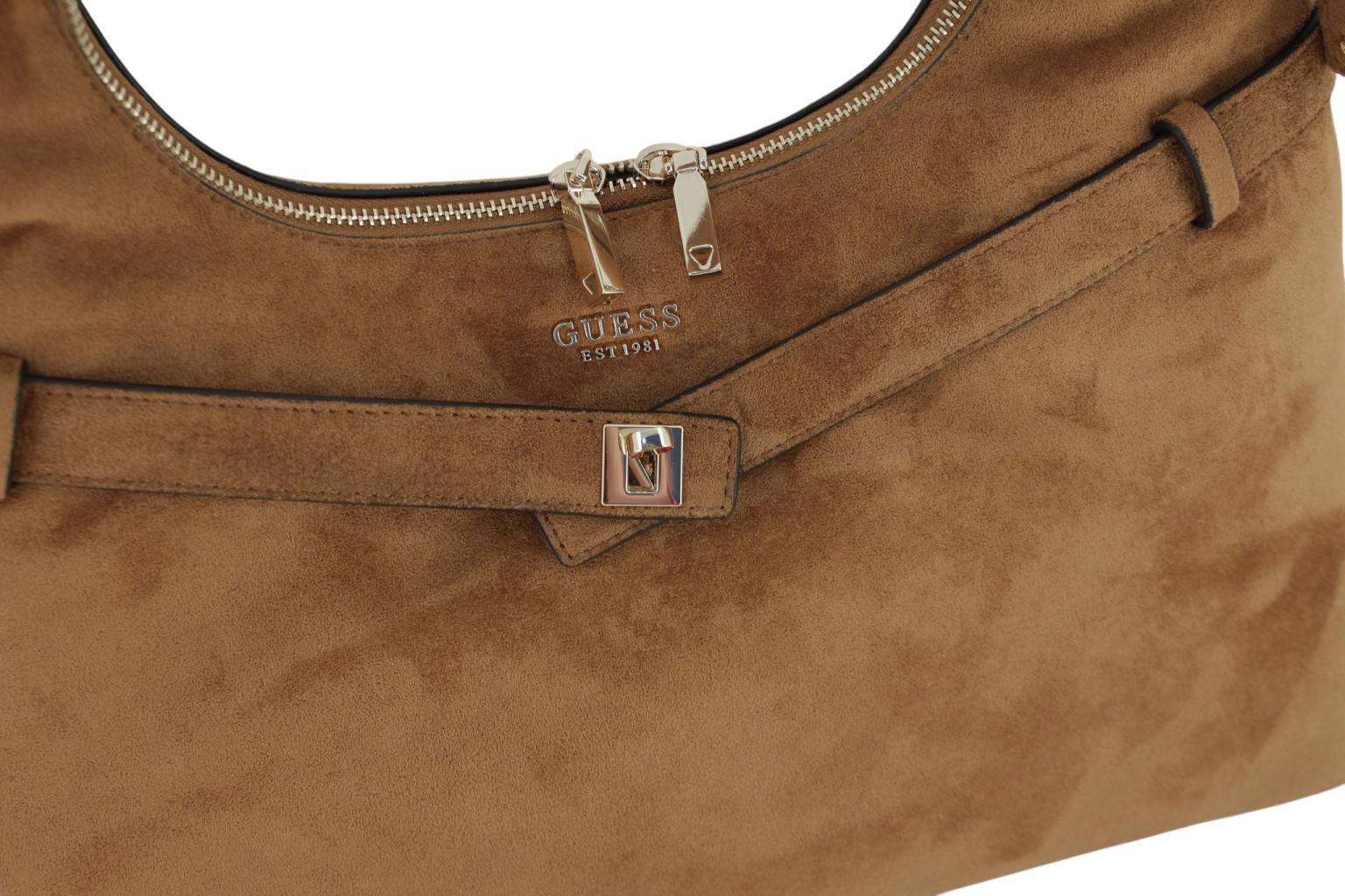 Guess Ella Beuteltasche Velours Cognac - Braun