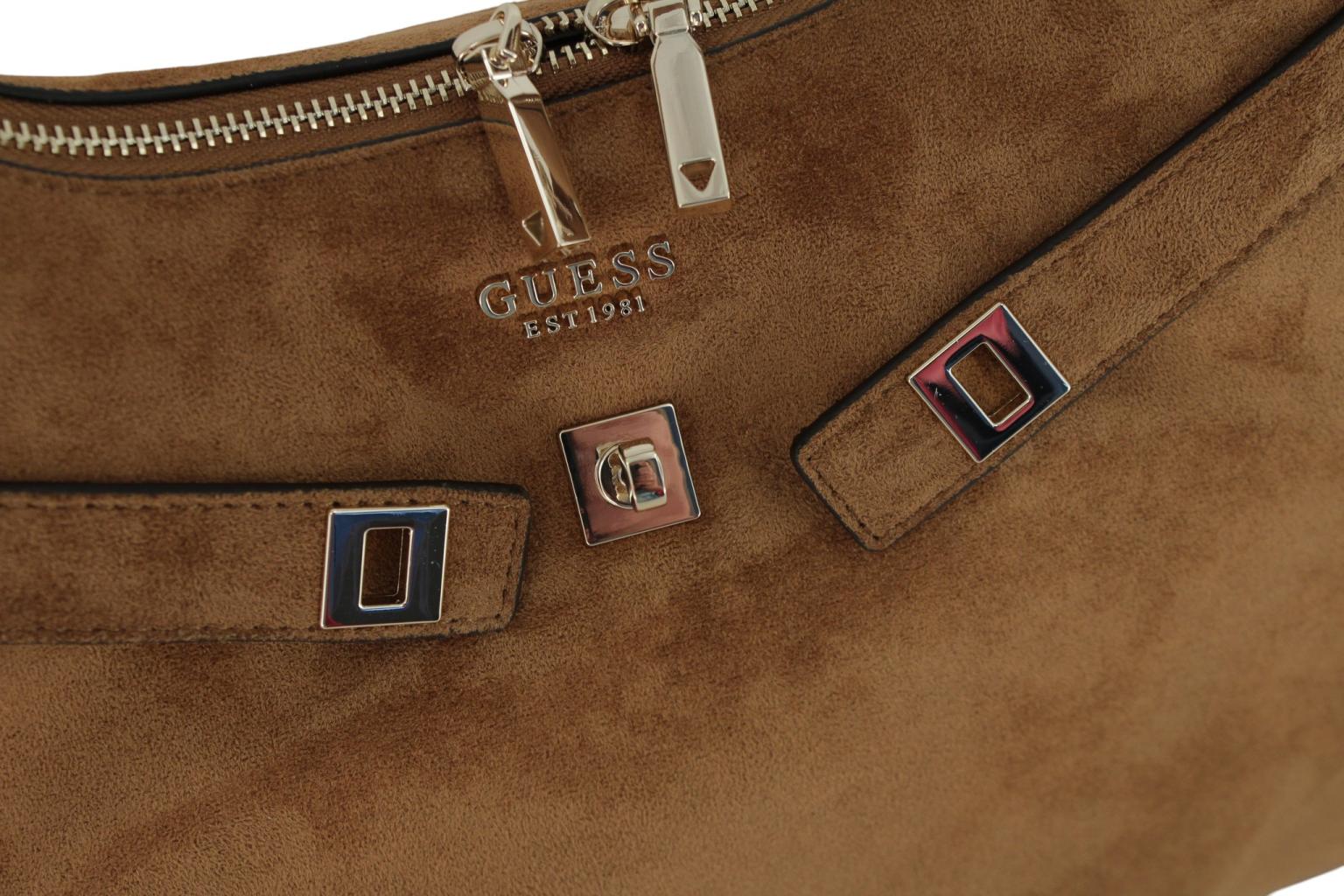 Guess Ella Beuteltasche Velours Cognac - Braun