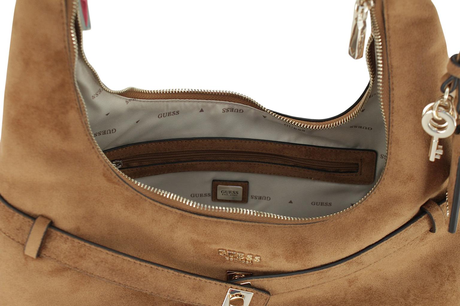 Guess Ella Beuteltasche Velours Cognac - Braun