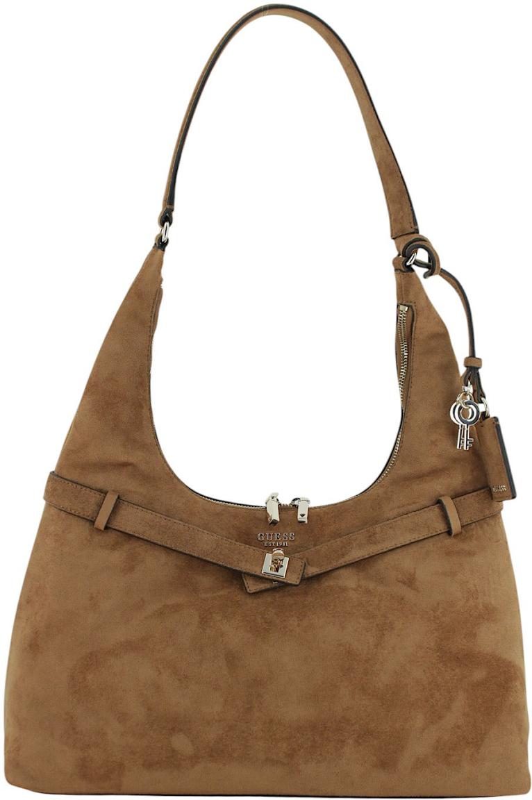 Guess Ella Beuteltasche Velours Taupe - Hellbeige