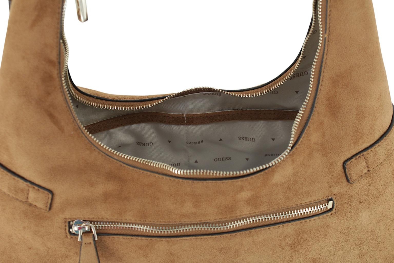 Guess Ella Beuteltasche Velours Taupe - Hellbeige
