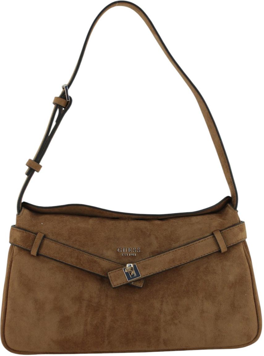 Guess Ella Schultertasche Velours Cognac - Braun