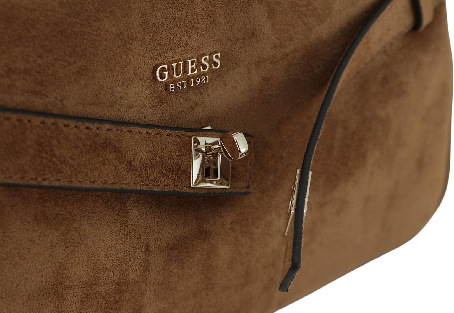 Guess Ella Schultertasche Velours Cognac - Braun
