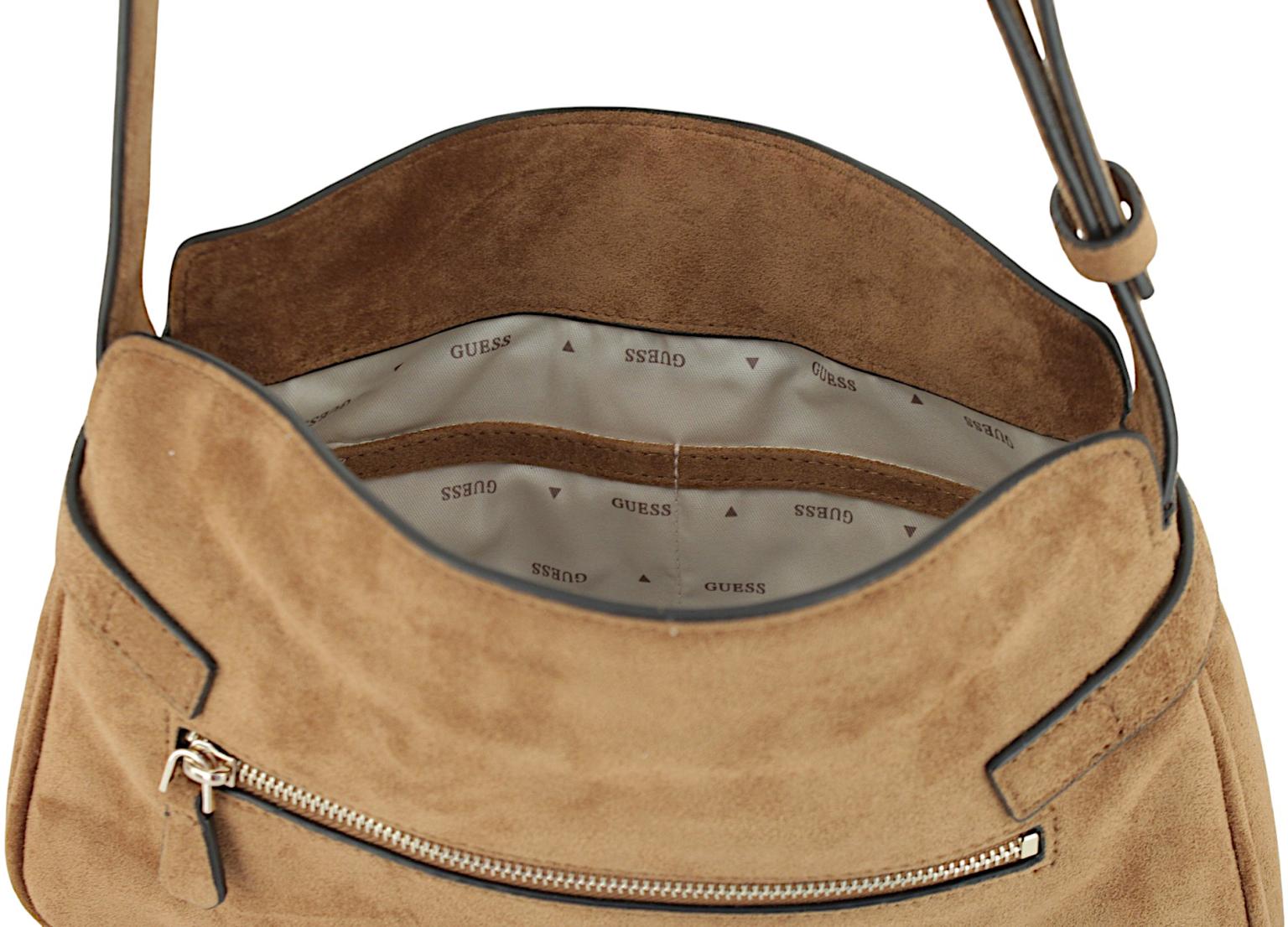 Guess Ella Schultertasche Velours Cognac - Braun