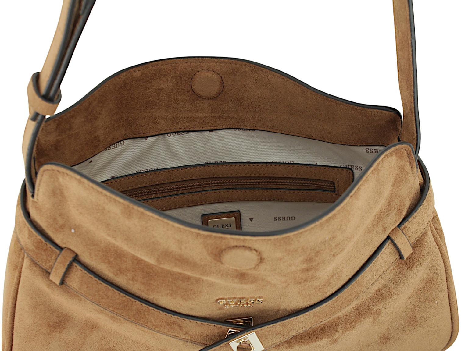 Guess Ella Schultertasche Velours Taupe - Hellbeige
