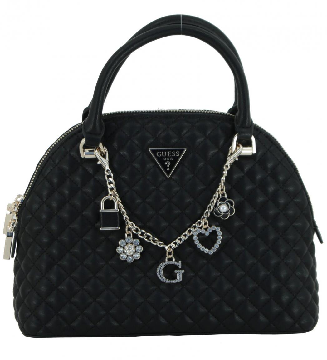 Guess Everlee gesteppte Handtasche Bowling Bag Glitzer Metallkette