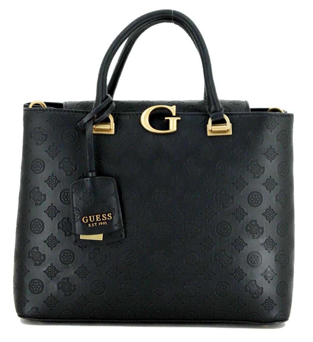 Guess G Vibe Black Logo Kurzgrifftasche Alloverprägung schwarz