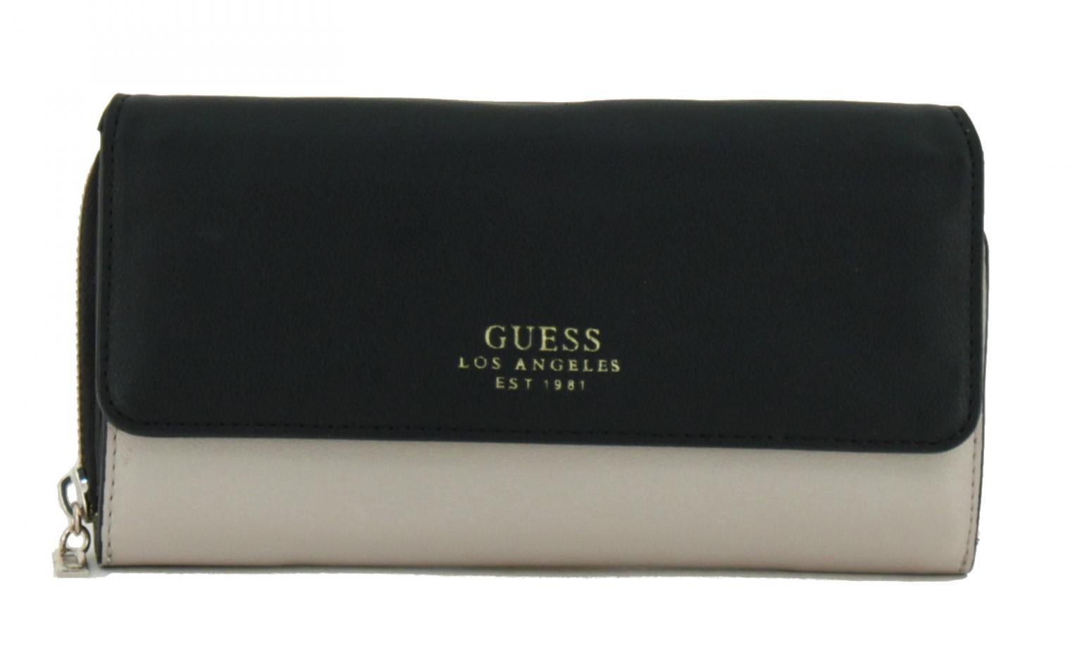Guess Geldtasche mit Überschlag Ella Black schwarz beige