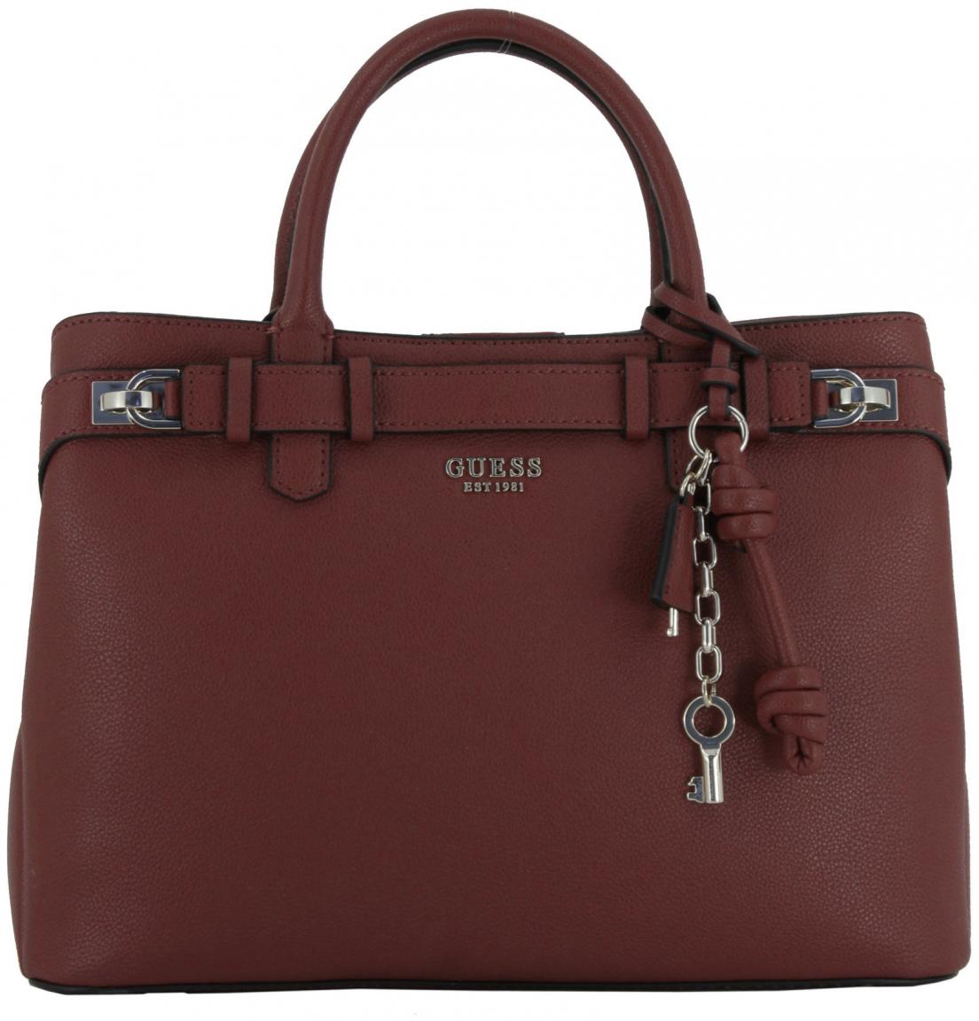 Guess Gregoria Girlfrind Satchel Red dunkelrote Henkeltasche mit Zierriemen