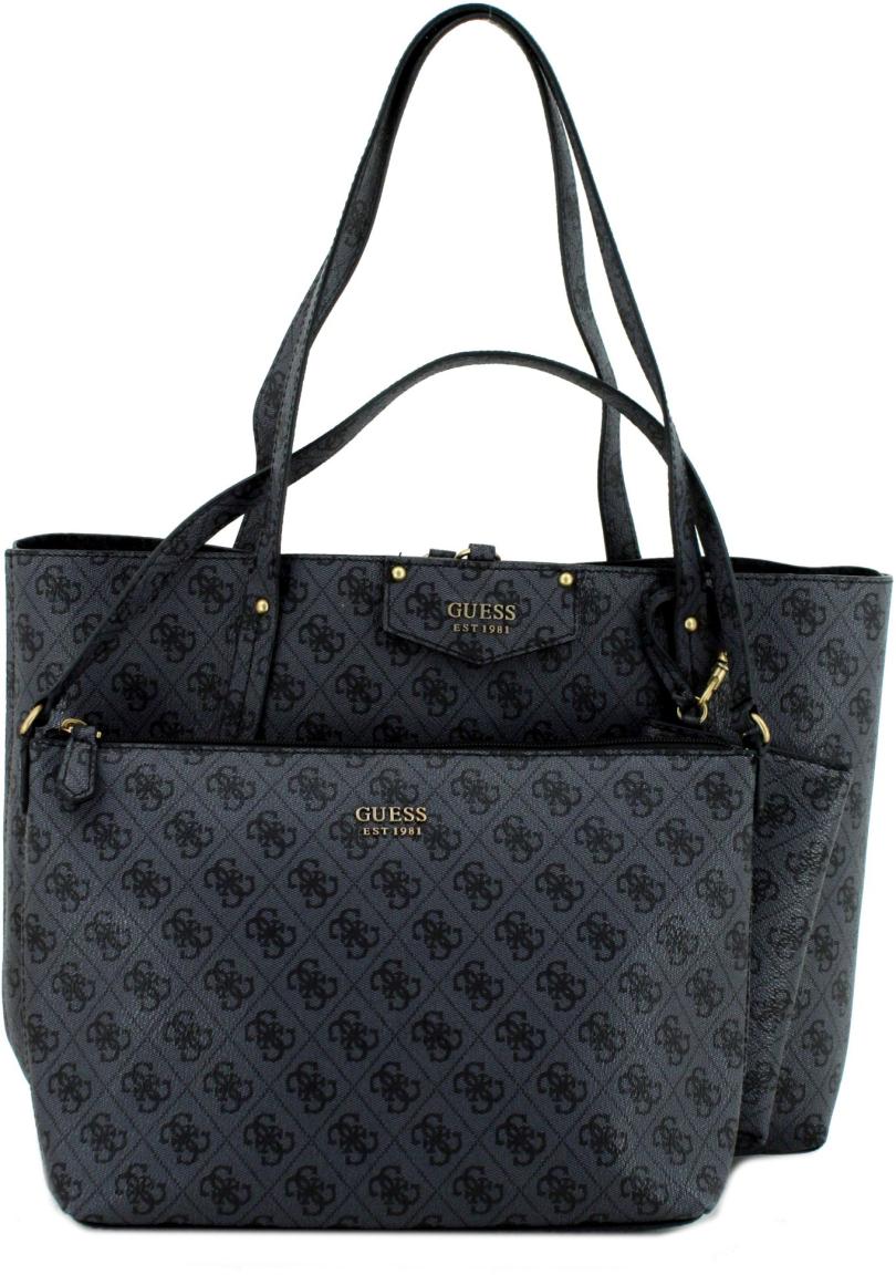 Guess Handtasche Eco Brenton Coal Logo grau schwarz Innentasche