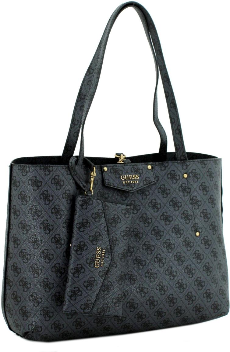 Guess Handtasche Eco Brenton Coal Logo grau schwarz Innentasche