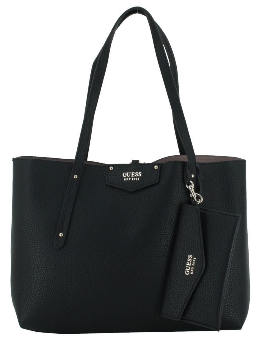 Guess Handtasche Eco Brenton Coal Logo grau schwarz Innentasche