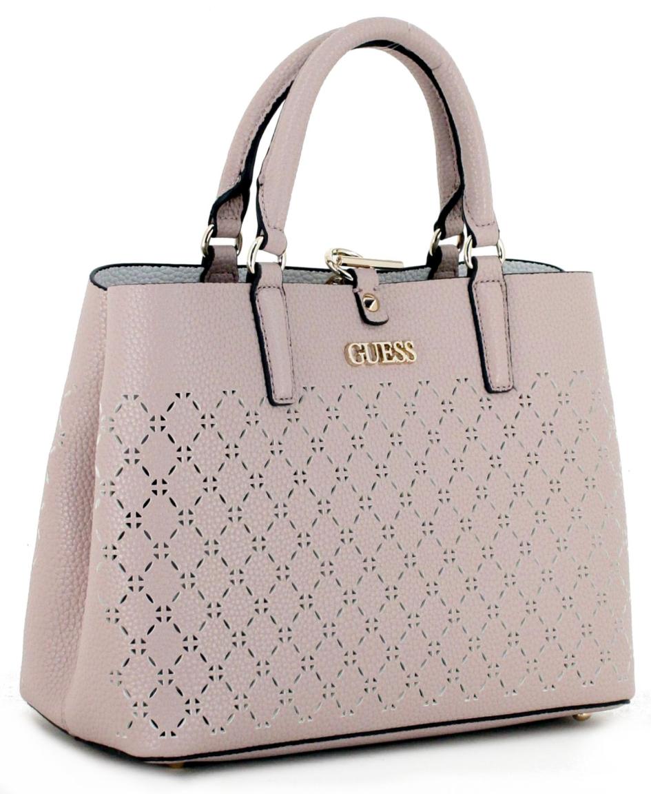 Guess Henkeltasche Amara Cutout Perforierung Bisquit Rosa Weiß 