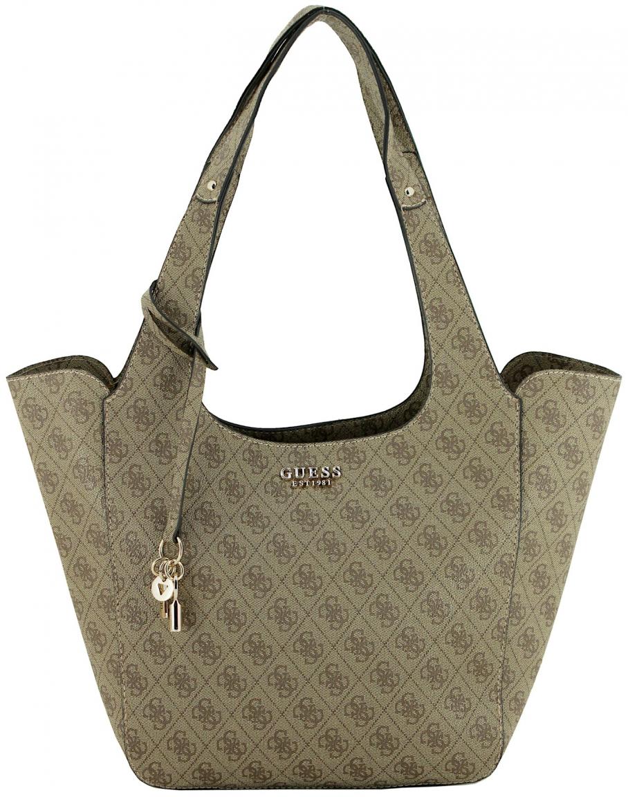 Guess Henkeltasche grau schwarz Logoprint Calista Tote Coal Logo