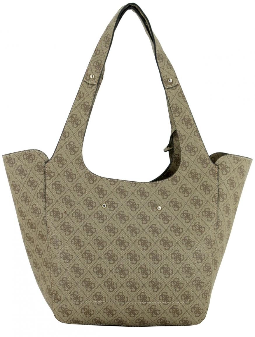 Guess Henkeltasche grau schwarz Logoprint Calista Tote Coal Logo