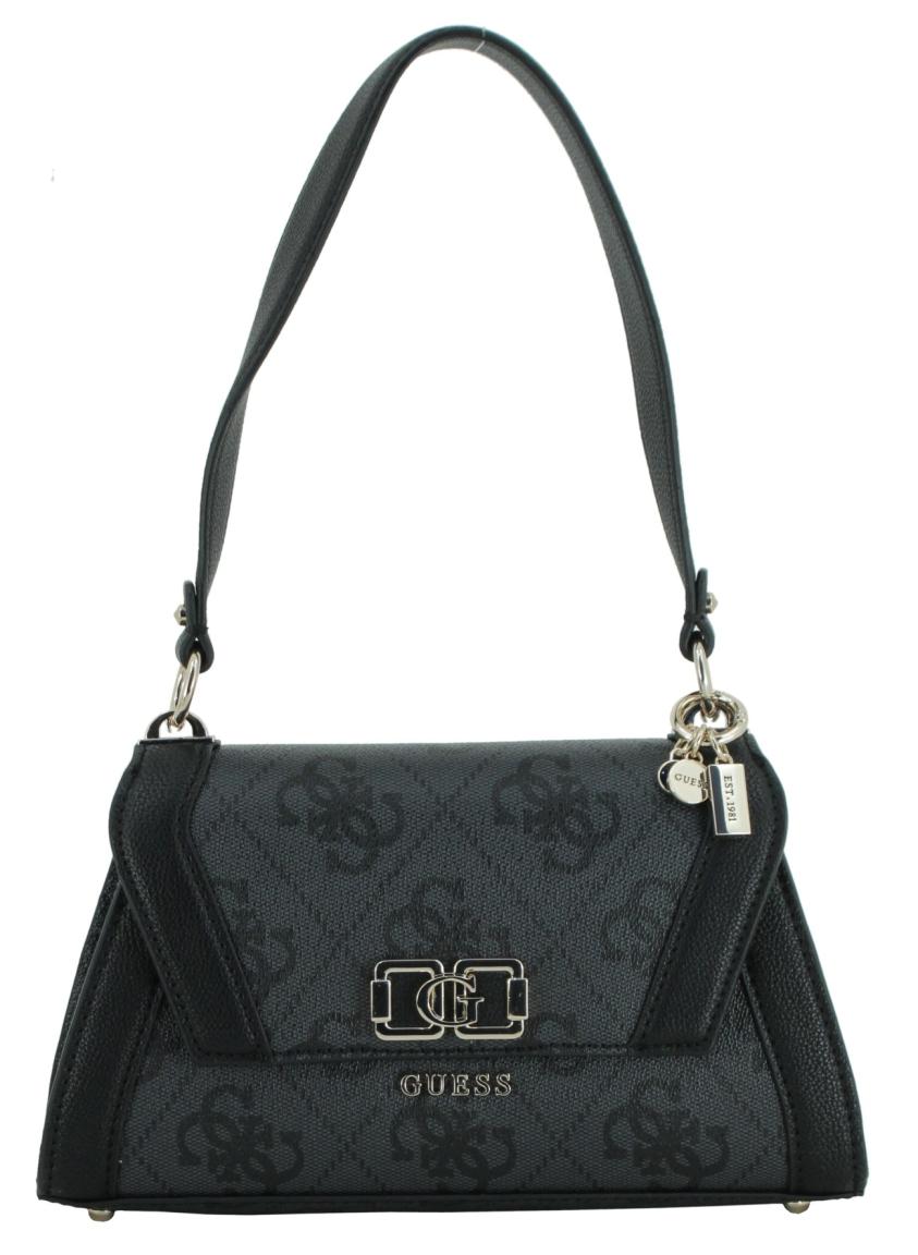 Guess Karnilla Flap Shoulder Bag Coal Logo schwarz grau Abendtasche