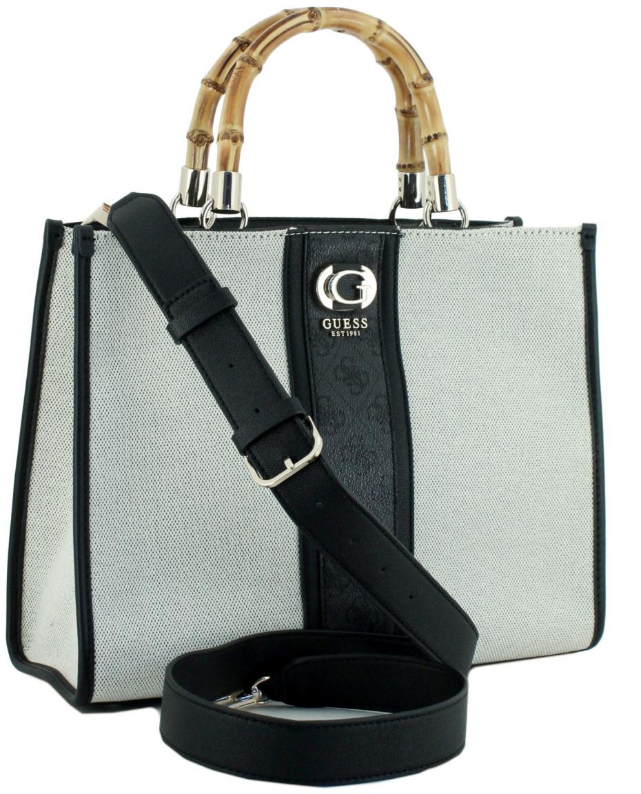 Guess Kerima Handtasche Bambus Canvas Natural Coal Logo