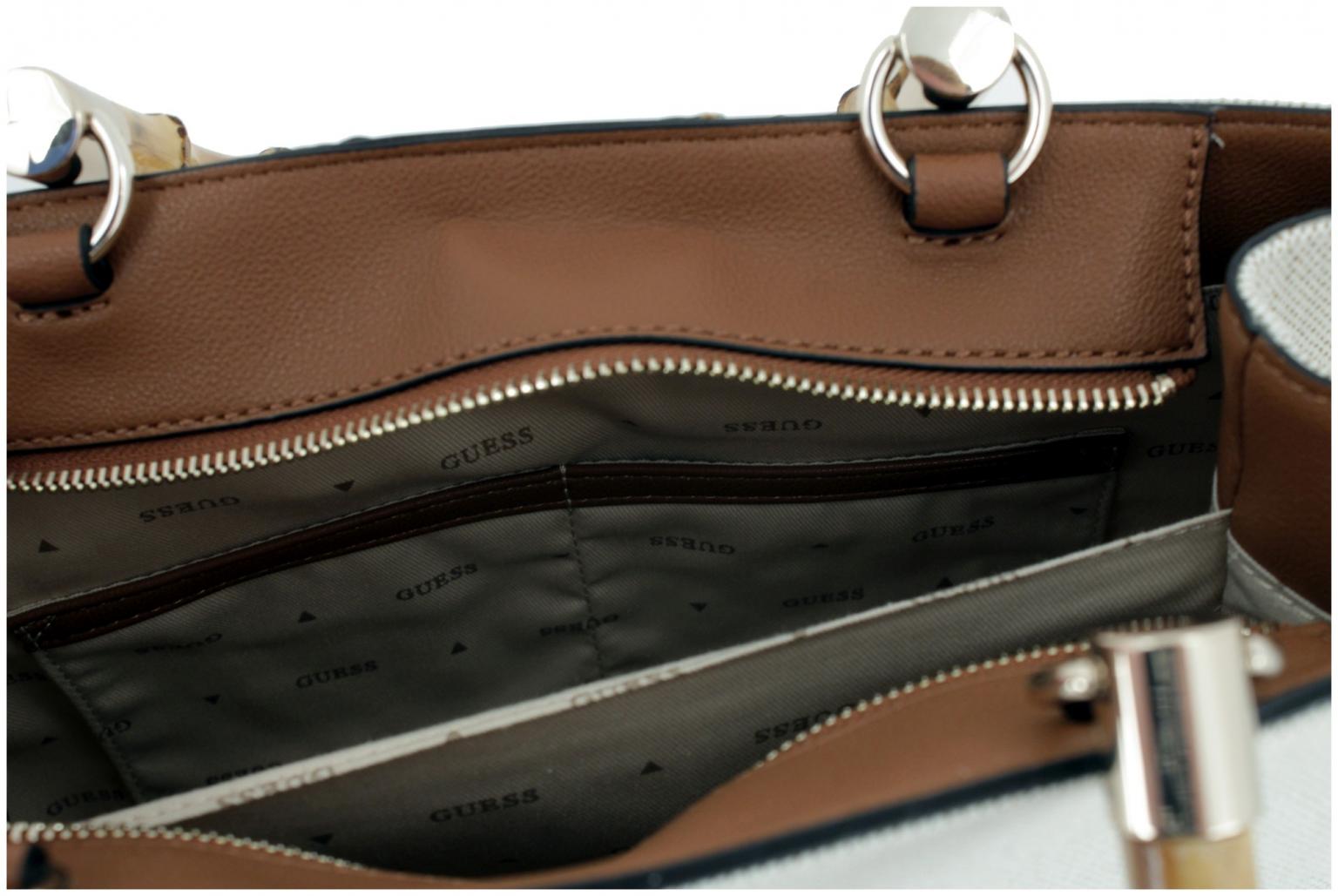 Guess Kerima Handtasche Bambus Canvas Natural Coal Logo