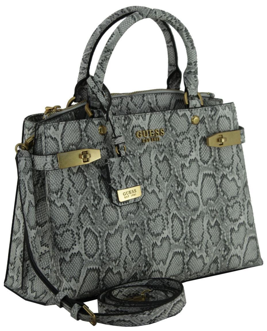 Guess Kurzgrifftasche Damen Phyton Zadie Logo Grau Reptilienmuster