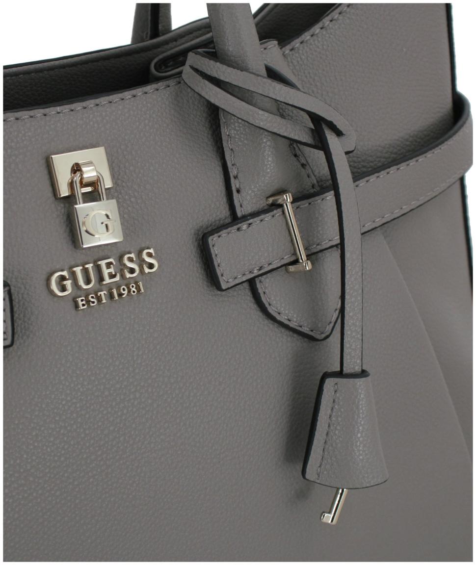 Guess Kurzgrifftasche Girlfirend Satchel Yesba Coal Logo 4G Print schwarz grau