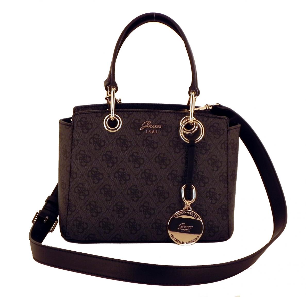 Guess Kurzgrifftasche Jacqui Coal Anhänger gold braun