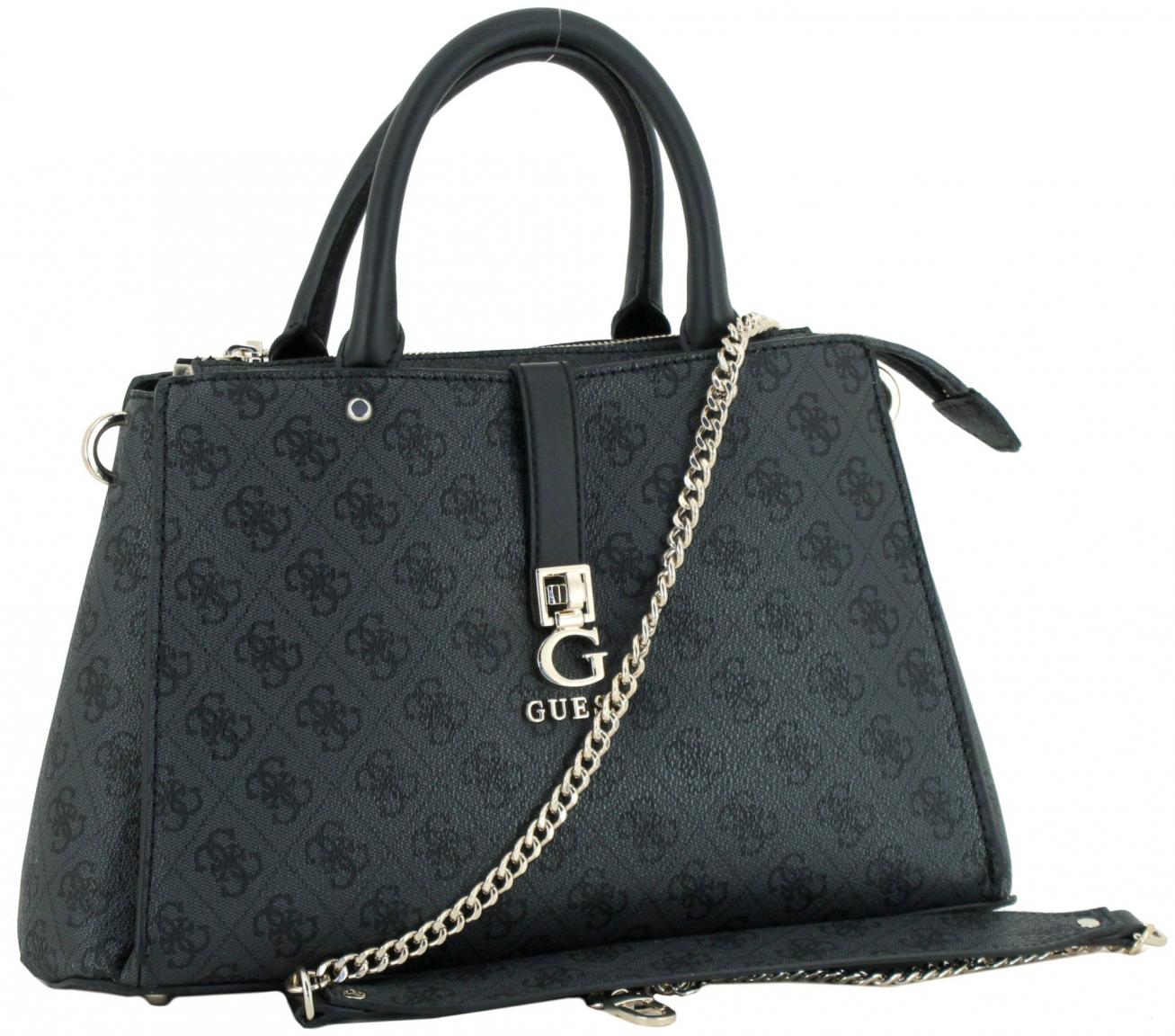 Guess Kurzgrifftasche Zamira Coal Logo Alloverprint grau schwarz