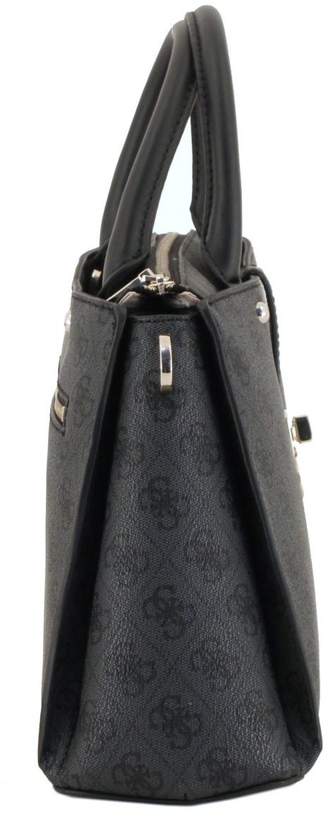 Guess Kurzgrifftasche Zamira Coal Logo Alloverprint grau schwarz