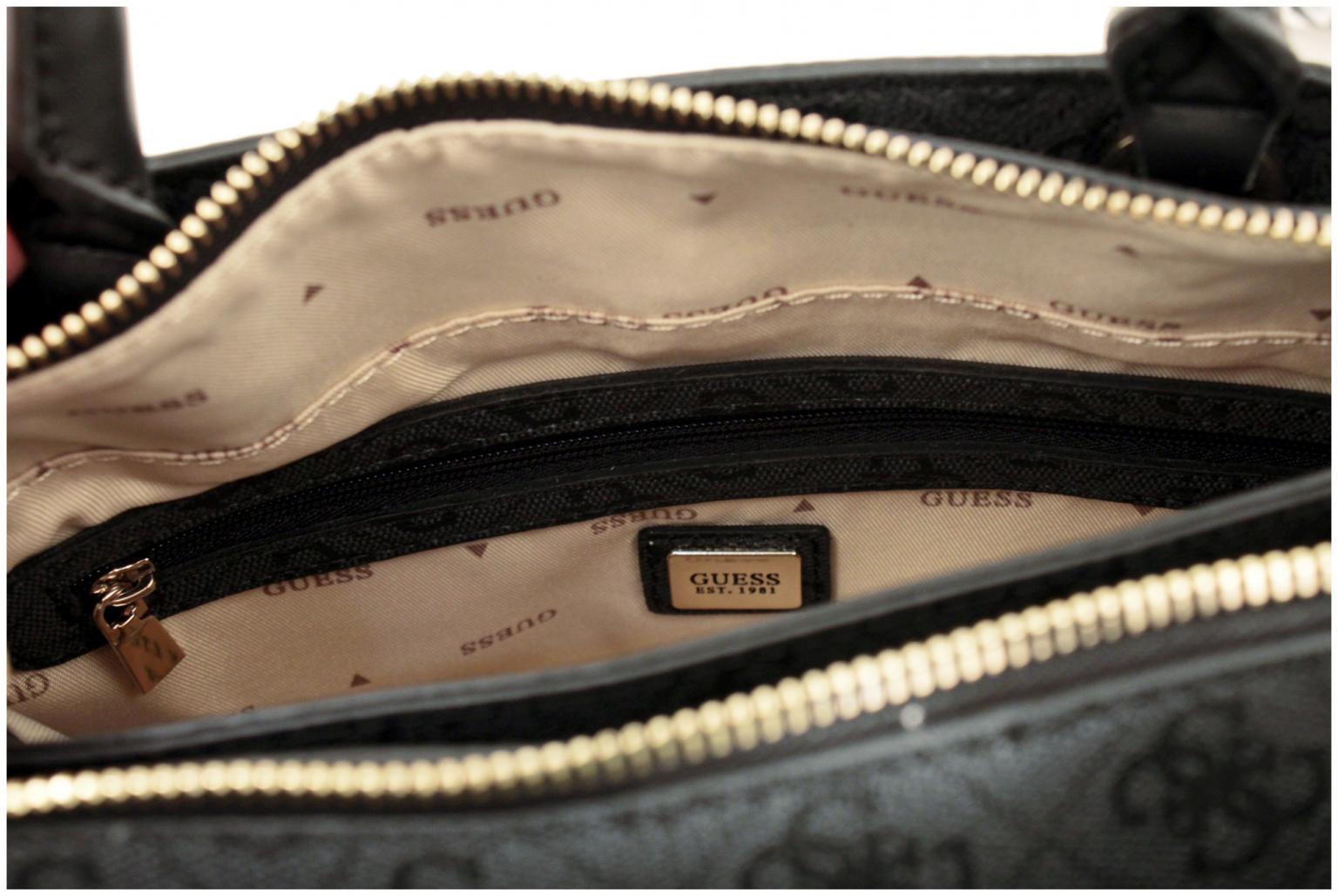 Guess Kurzgrifftasche Zamira Coal Logo Alloverprint grau schwarz
