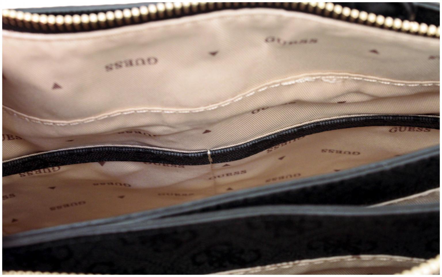 Guess Kurzgrifftasche Zamira Coal Logo Alloverprint grau schwarz