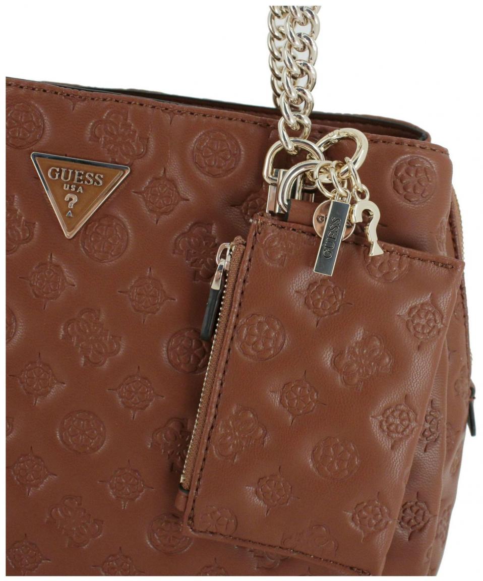 Guess La Femme Girlfriend Satchel Cognacbraun geprägt Henkeltasche Ketten