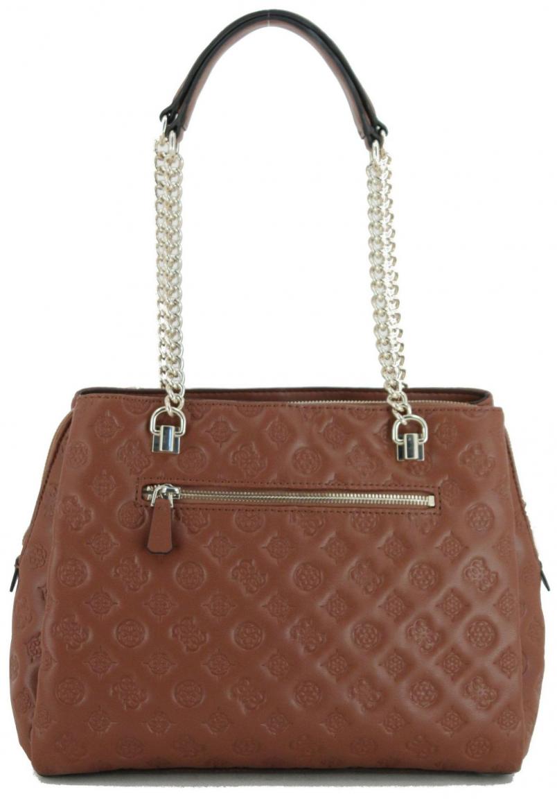 Guess La Femme Girlfriend Satchel Cognacbraun geprägt Henkeltasche Ketten