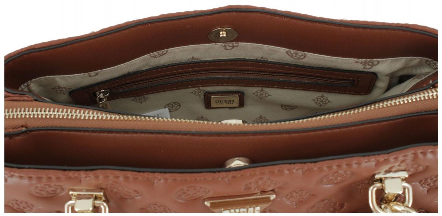 Guess La Femme Girlfriend Satchel Cognacbraun geprägt Henkeltasche Ketten